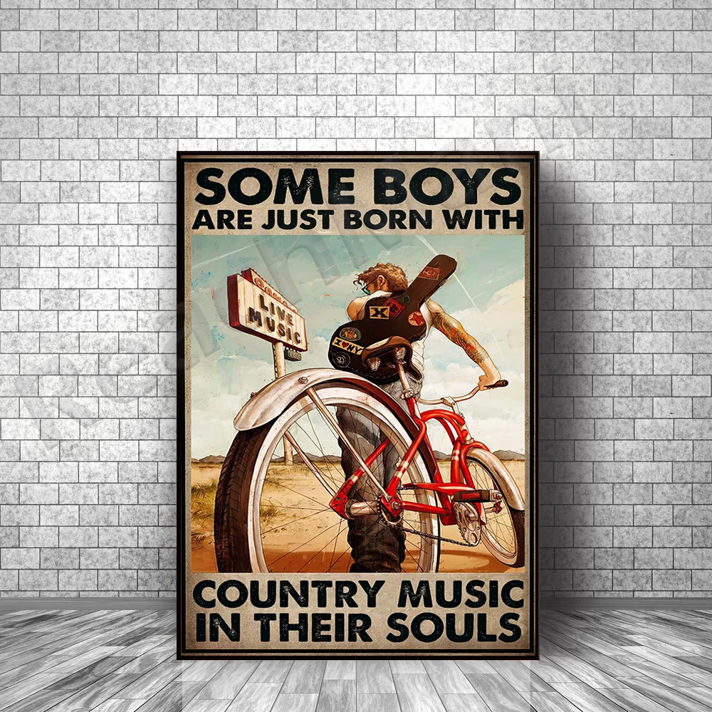 

Some boys are born with country music poster in their soul, country music retro poster, music guitar print art, gift for him