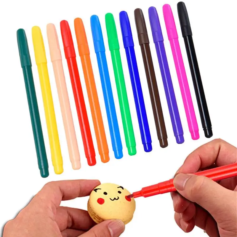 

12-Color Edible Food Colour Pens Food Coloring Marker Cake Line Drawing Food Pen Cake Pastry Baking DIY Accessories Non-toxicity