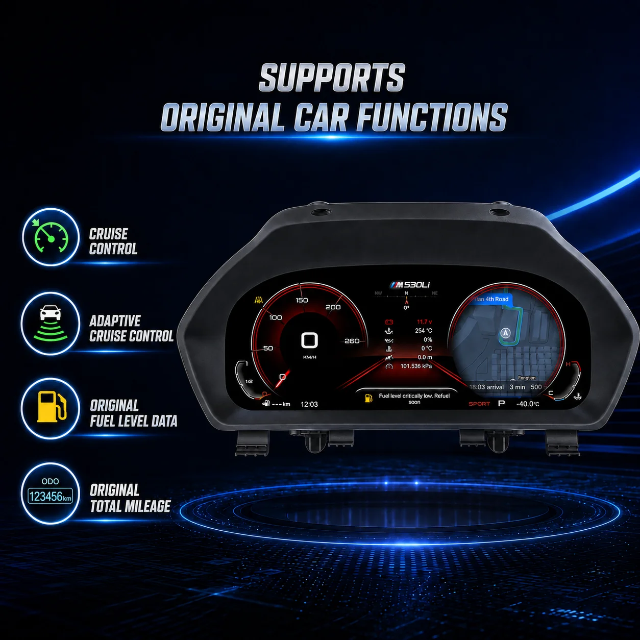 AUTOTOP Panel de Instrumentos Digital Virtual de 12.3" 6WB para BMW Serie 5 y 6 E60 E61 E63 E64 2004-2010, Actualización del Velocímetro del Tablero, CarPlay Inalámbrico, Android Auto, AirPlay, Navegación GPS, Bluetooth, Mapas en Línea, Música, Llamadas, Retrofit 6