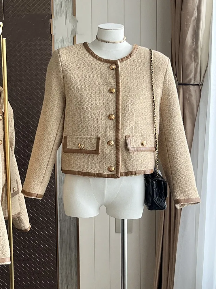 

Temperament Ladies Small Fragrance Tweed Jacket Coat 2023 High Quality Fashion O-Neck Long Sleeve Women Office OL Outerwear