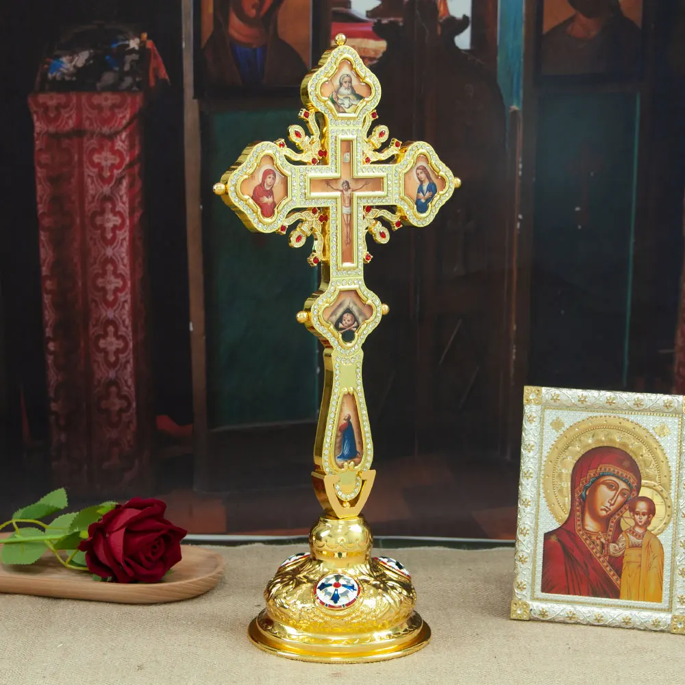 Description Picture 5 of itemHT New Orthodox Wall Cross Crystal For Church Prayer Gift Box Packing Jesus Crucifix Hand Hold Cross Church Supplies