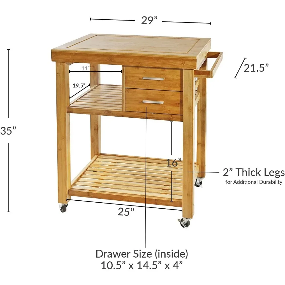 Rolling Kitchen Island Cart with Drawers Shelves, Towel Rack, Locking Casters, Butcher Block Food Prepping Cart Trolley