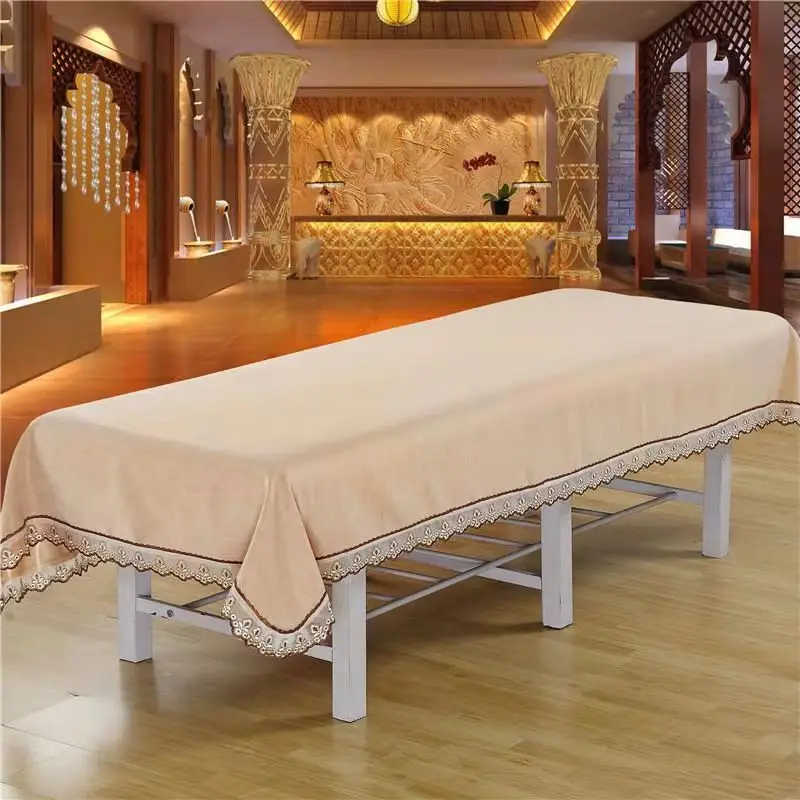 Beauty Salon Thickened Bed Sheets with Hole Physiotherapy Massage Spa Solid Color Lace Cotton Linen Bed Cover Bedspread 5