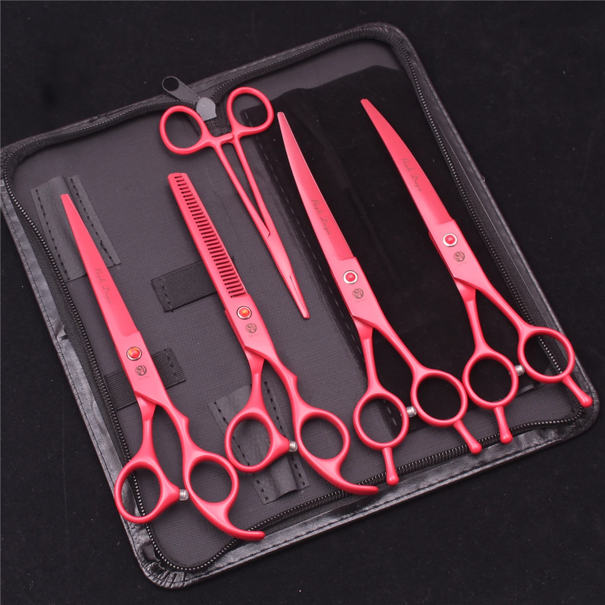 Pet Grooming Scissors Hairdressing Shears Curved Cutting Hemostatic Forceps 7''