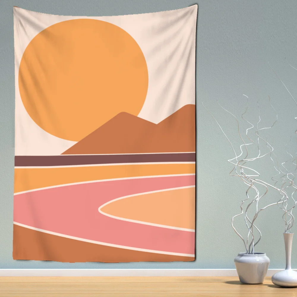 

Landscape Girl Psychedelic Tapestry Camping Sunrise Oil Painting Pattern Sunset Bohemian Yoga Mat Decoration