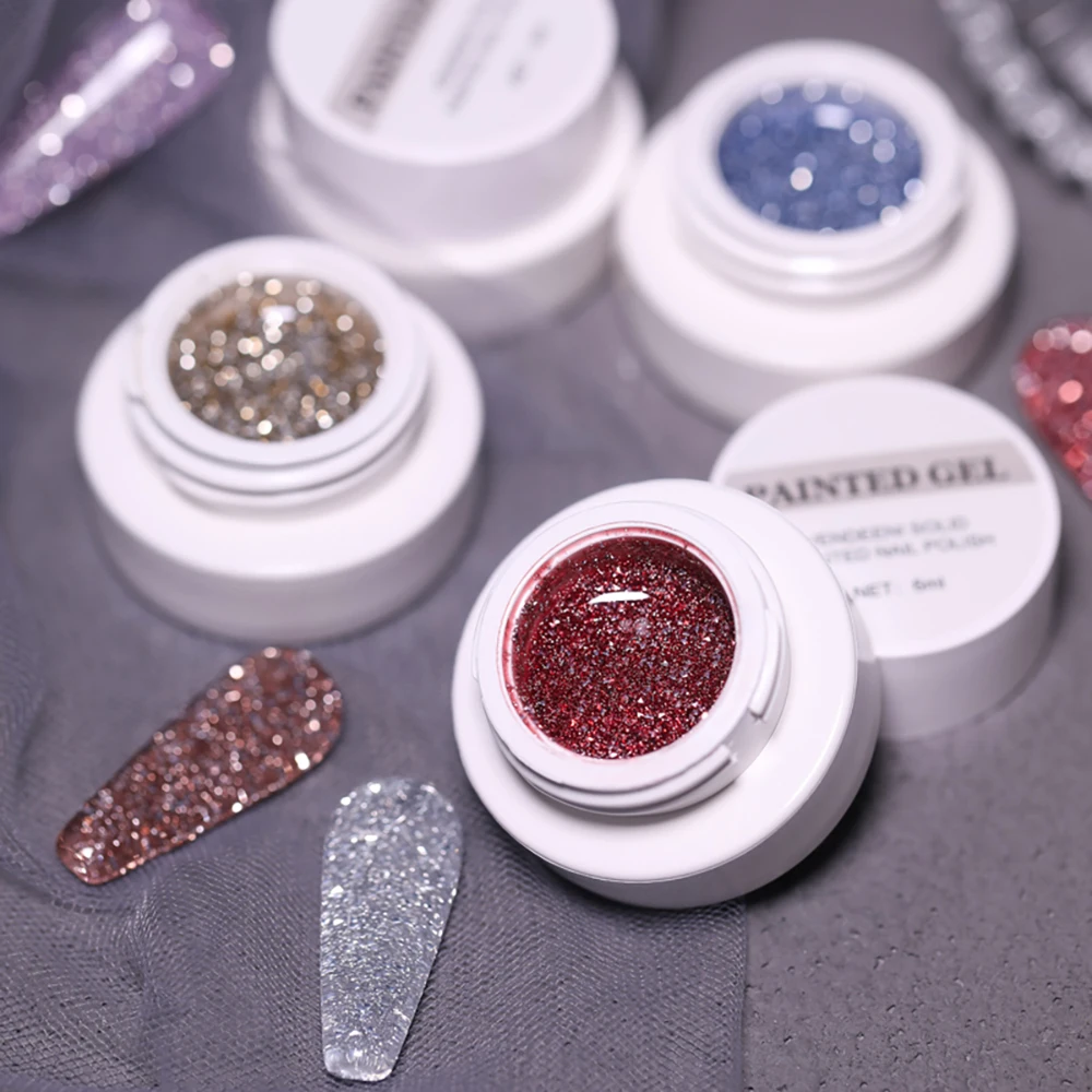Vendeeni 반사 다이아몬드 글리터 젤 매니큐어, UV LED 반영구 젤 래커, 플래시 네일 아트 디자인 젤 바니시, 6 색