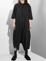 [EAM] Loose Fit Women Black Wide Leg Long Jumpsuit New High Waist Pocket Stitch Pants Fashion Tide Spring Autumn 2026 YA11601 - Image 2