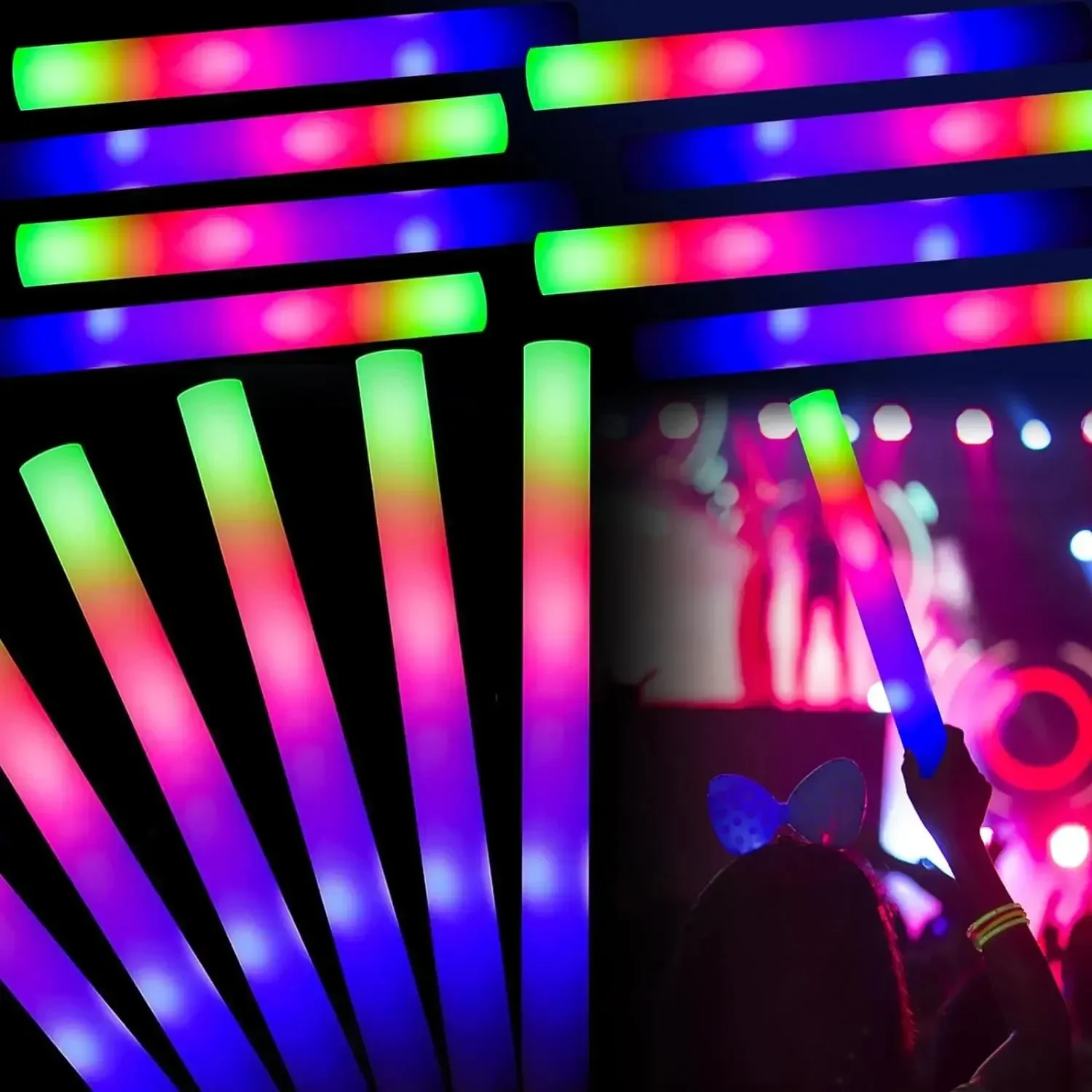 Description Picture 4 of item50pcs LED Glow Sticks Bulk Colorful RGB Glow Foam Stick for Christmas Birthday Wedding Glow in The Dark Party Supplies