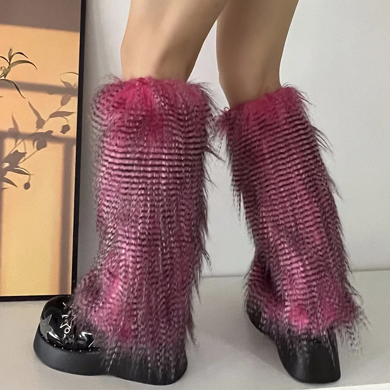 Y2K Goth Furry Faux Fur Women Leg Warmers Boot Covers Harajuku Lolita Girls Punk Fashion Cute Jk Hipster Warm Fluffies Leggings