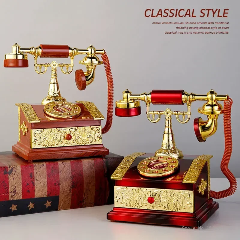 European vintage plastic dial telephone music box creative home living room bedroom study decor telephone sculpture decoration