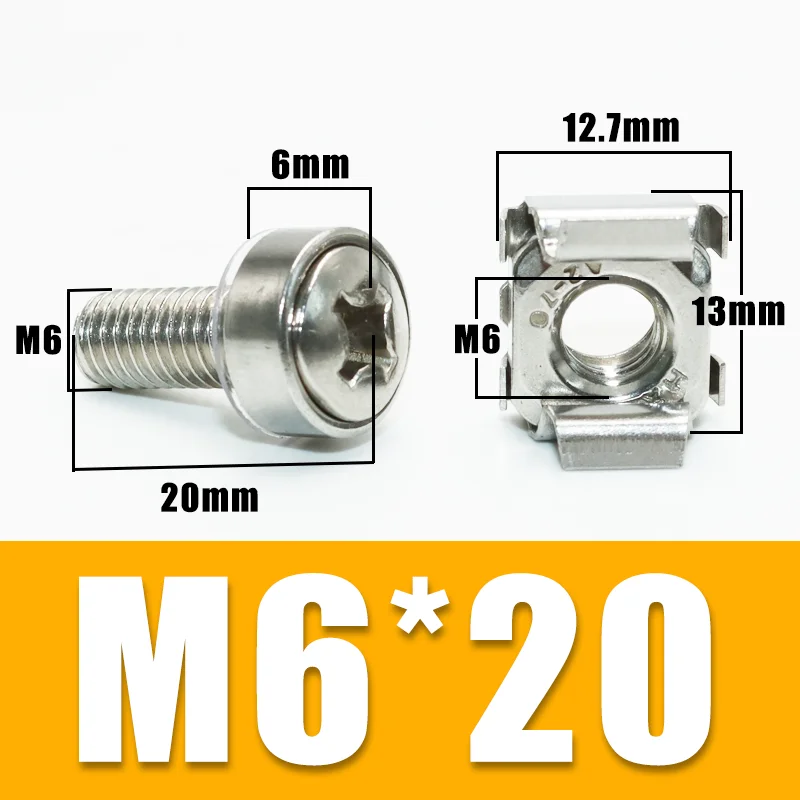 Durable Stainless Steel Rack Mount Fastener Set - M6*16 for Network and Server Equipment