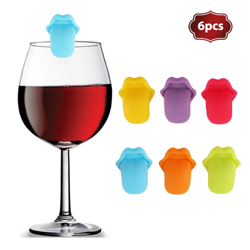 1/6/10/12pc Wine Glass Marker Wine Charms Glasses Identifier Marker Cups Glasses Markers Silicone Glass Tongue Shape Tag