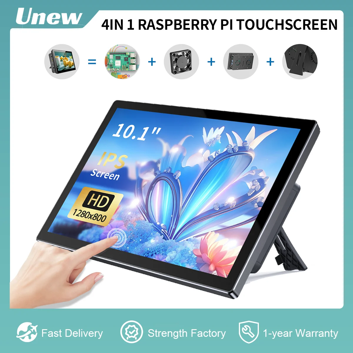 Unew Display Touchscreen Raspberry Pi Da 10.1 Pollici Monitor Lcd Ips Hd 1280X800 Con Altoparlante Ventola Type-C Supporto Hdmi Usb Pi 5/4