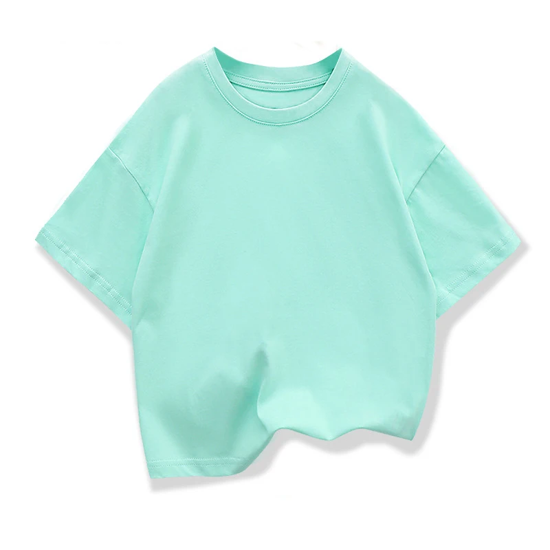 Kids Dropped Shoulder Short-sleeved T-shirt Summer New Pure Cotton Round Neck Loose Bottoming Shirt Student Sportswear 2-10Y 6