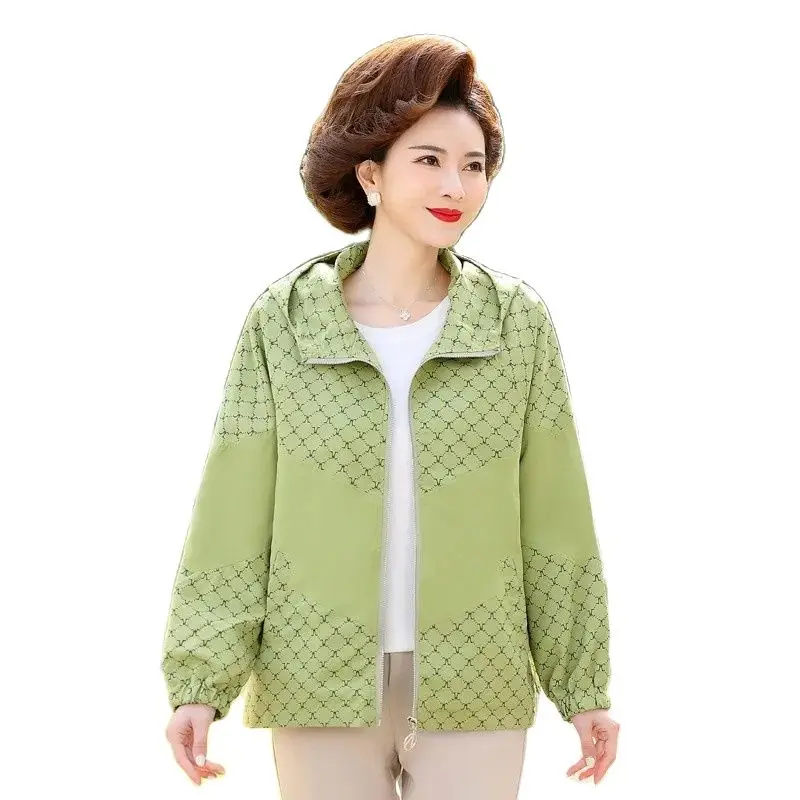 

Модное Свободное пальто с капюшоном для женщин среднего и пожилого возраста, новинка 2023, женская верхняя одежда, Женская куртка с принтом на весну и осень, Топ