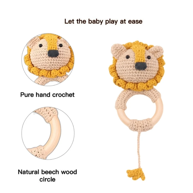 

4XBD Knitting Teether Rattle Toy Baby Teething Toy Handbell Mobile Rattle Newborns Crochet Animal Rattle Baby Sleeping Toy