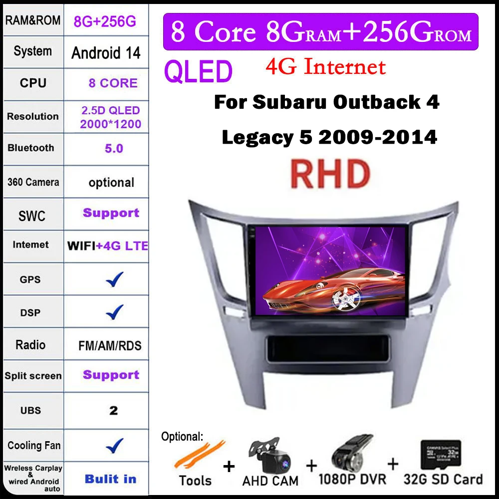 

Автомагнитола 9 дюймов для Subaru Outback 4 Legacy 5 2009-2014, Android 14, сенсорный экран, Автомобильная Мультимедийная Автомагнитола для Carplay, стерео проигрыватель, навигация