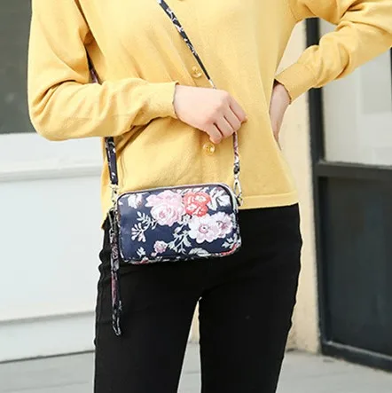 1PC Womens Printing 3 Layer Canvas Phone Bag Messenger Shoulder Bag Zipper Coin Card Key Purse for Women's Bank Card Holder Pack 