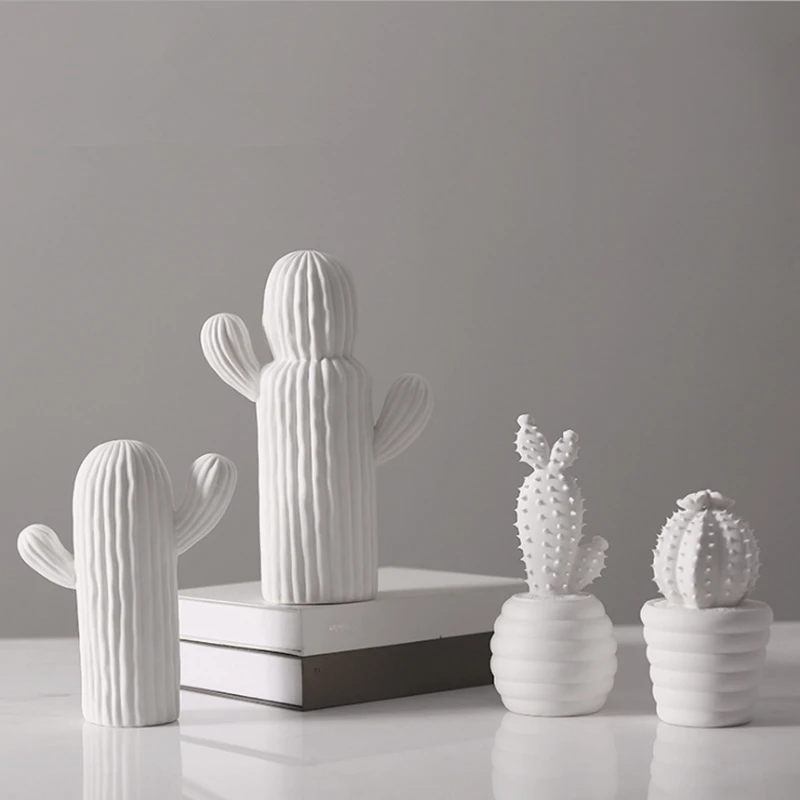 

European style ceramic cactus ornaments, modern white ceramic vases, wedding and home decoration gifts living room decoration