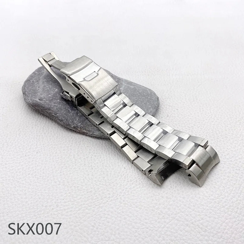 Stainless Steel 22mm Watch Bracelet with Deployment Folding Buckle and Solid Arc Ends