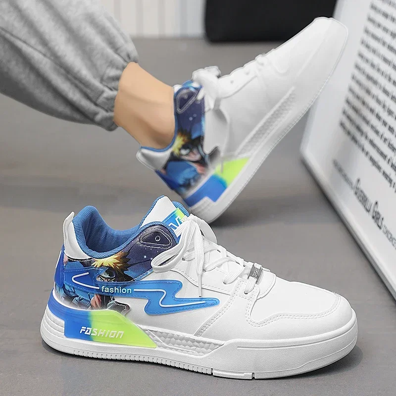 

Кроссовки мужские с высоким верхом, Вулканизированная подошва, на шнуровке, удобные, для езды на скейтборде, мультяшный аниме, модные, осень 2023