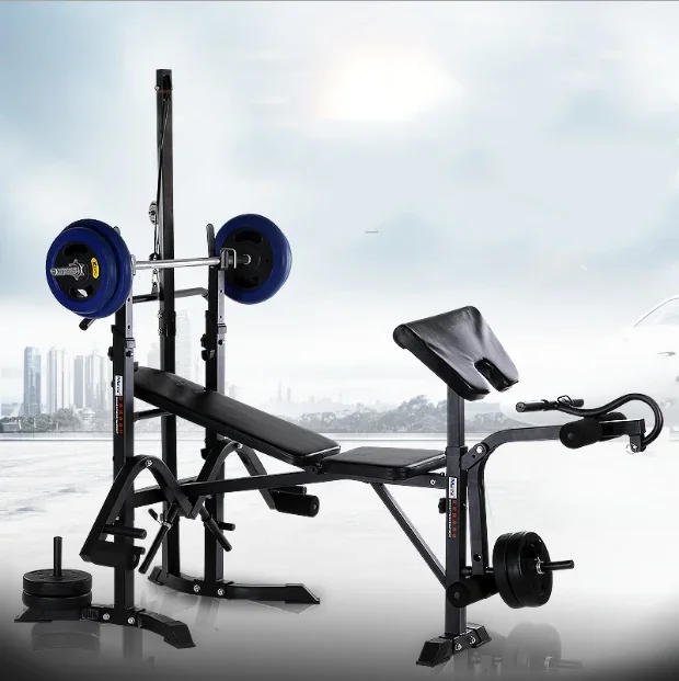 

Multifunctional weightlifting barbell bed home fitness equipment squat rack bench press dumbbell bench set