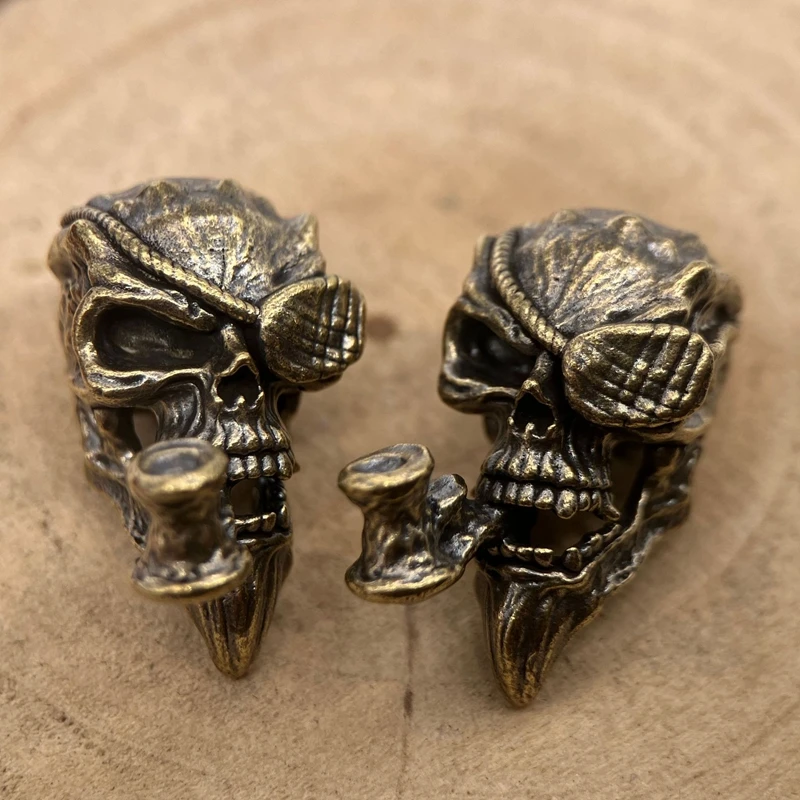 한 눈의 해적 해골 캡틴 황동 칼 구슬 EDC DIY Paracord 짠 팔찌 매는 밧줄 펜던트 액세서리 야외 도구 쥬얼리