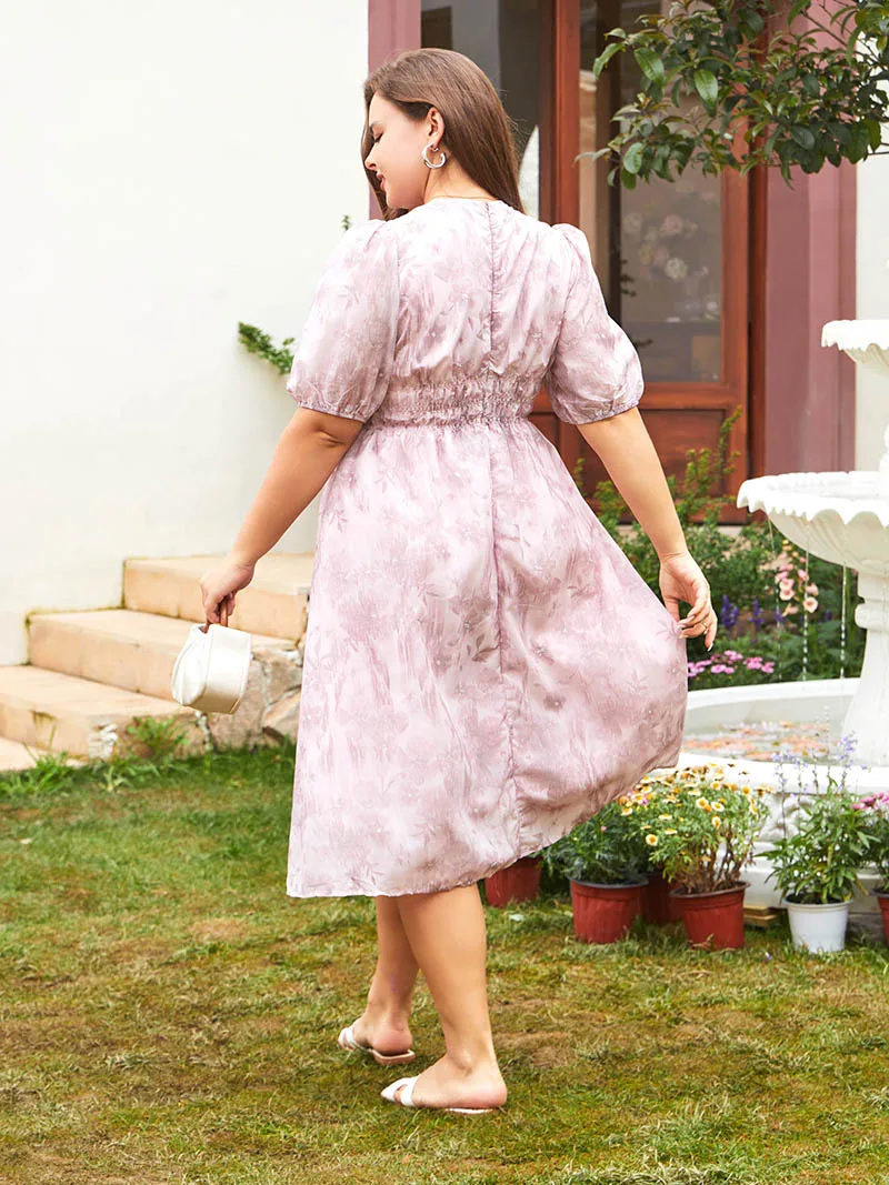 High Waist Chiffon Women Long Dress Plus Size Elegant Women Summer Dresses Purple Pink Floral Midi Big Size Dress Women 2023