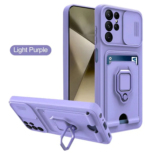 Push Window Card Slot Case with Ring Holder and Magnetic Closure - Premium Phone Cover