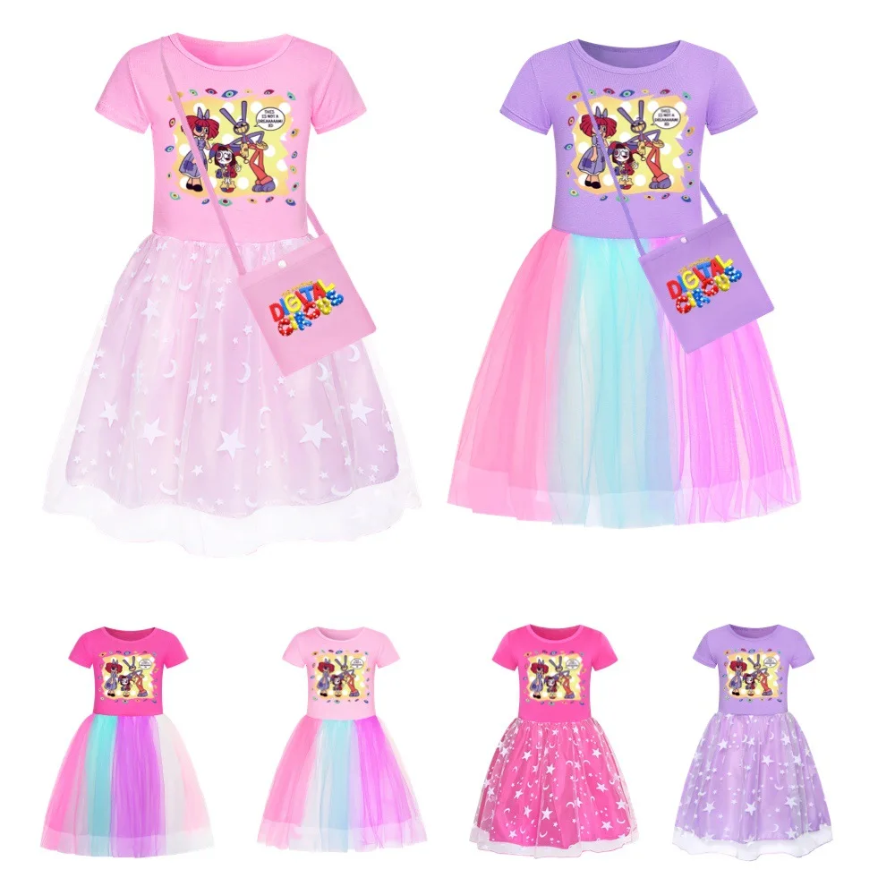 

The Amazing Digital Circus Clothes Kids Jax Pomni Dress Baby Girl Summer Short Sleeves Casual Dresses Children Princess Vestidos