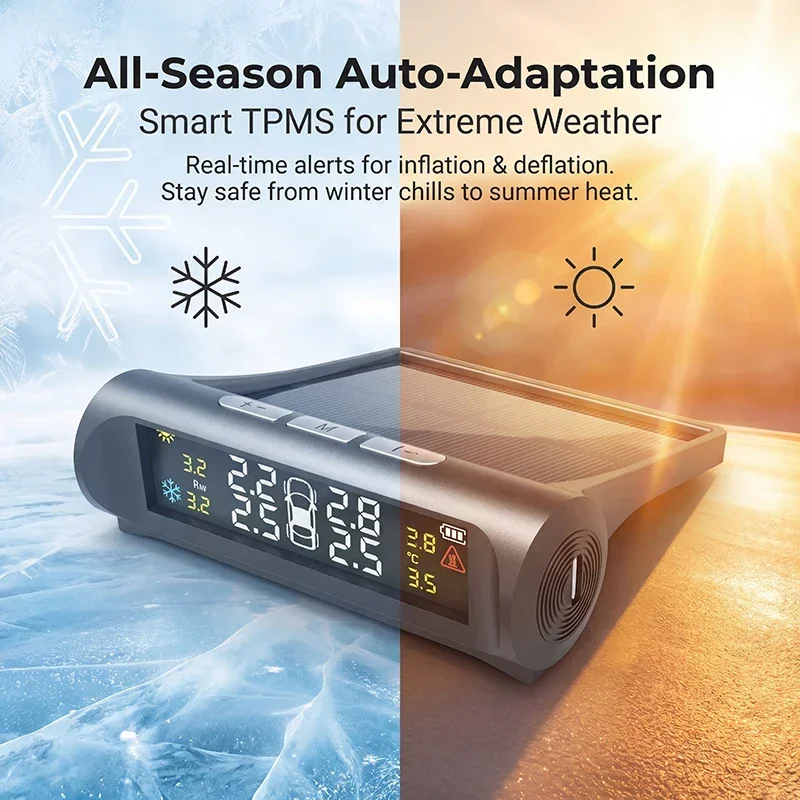 Sistema di Monitoraggio della Pressione degli Pneumatici (TPMS) con Ricarica Solare, 4 Sensori Interni/Esterni, Display in Tempo Reale, Allarme Automatico, Accessori Auto - Image 4