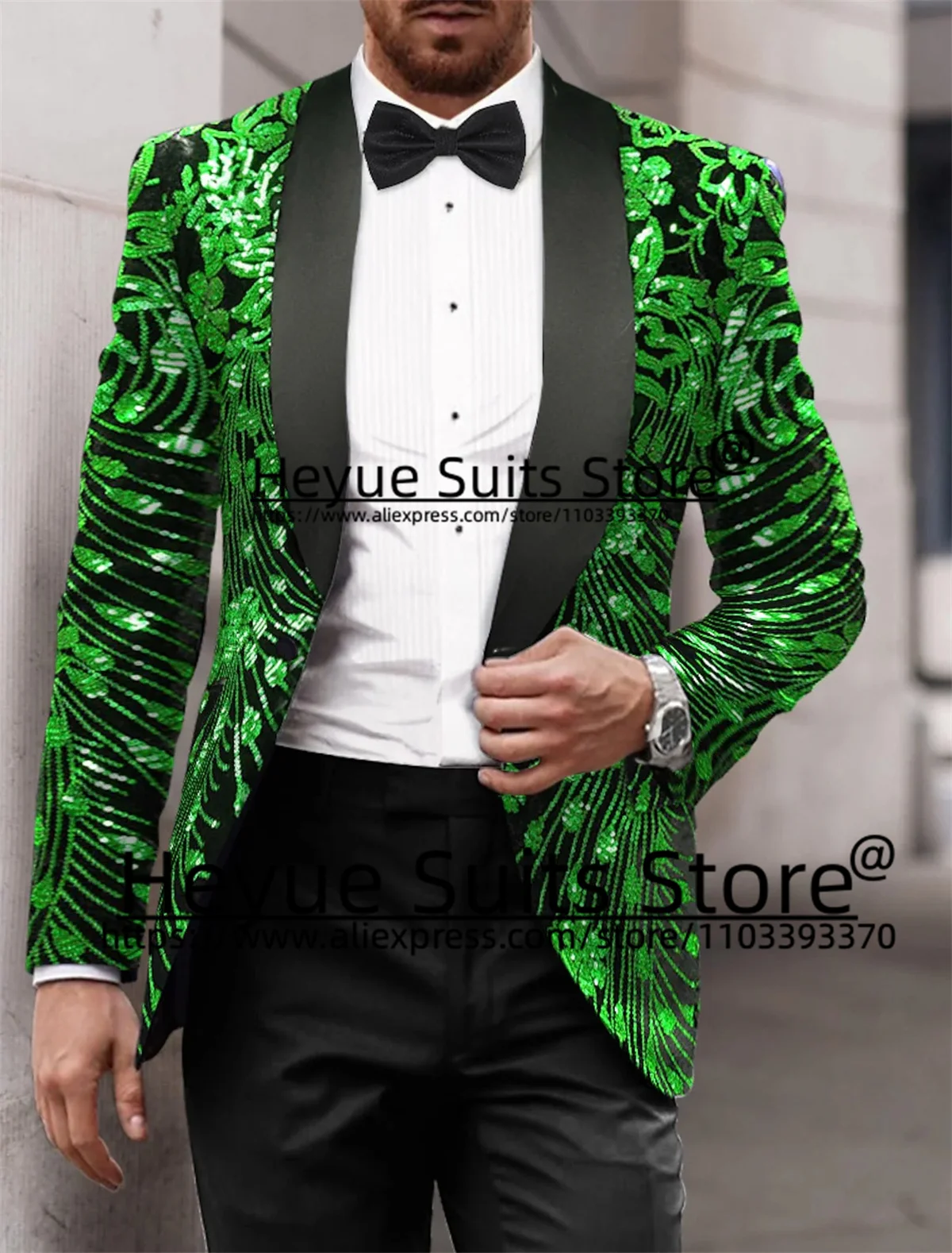 Luxuly Green Jacquard Men Suits Slim Fit Tailor Made Groom Formal Tuxedos Party2 Pieces Sets Elegant Male Blazer Terno Masculino