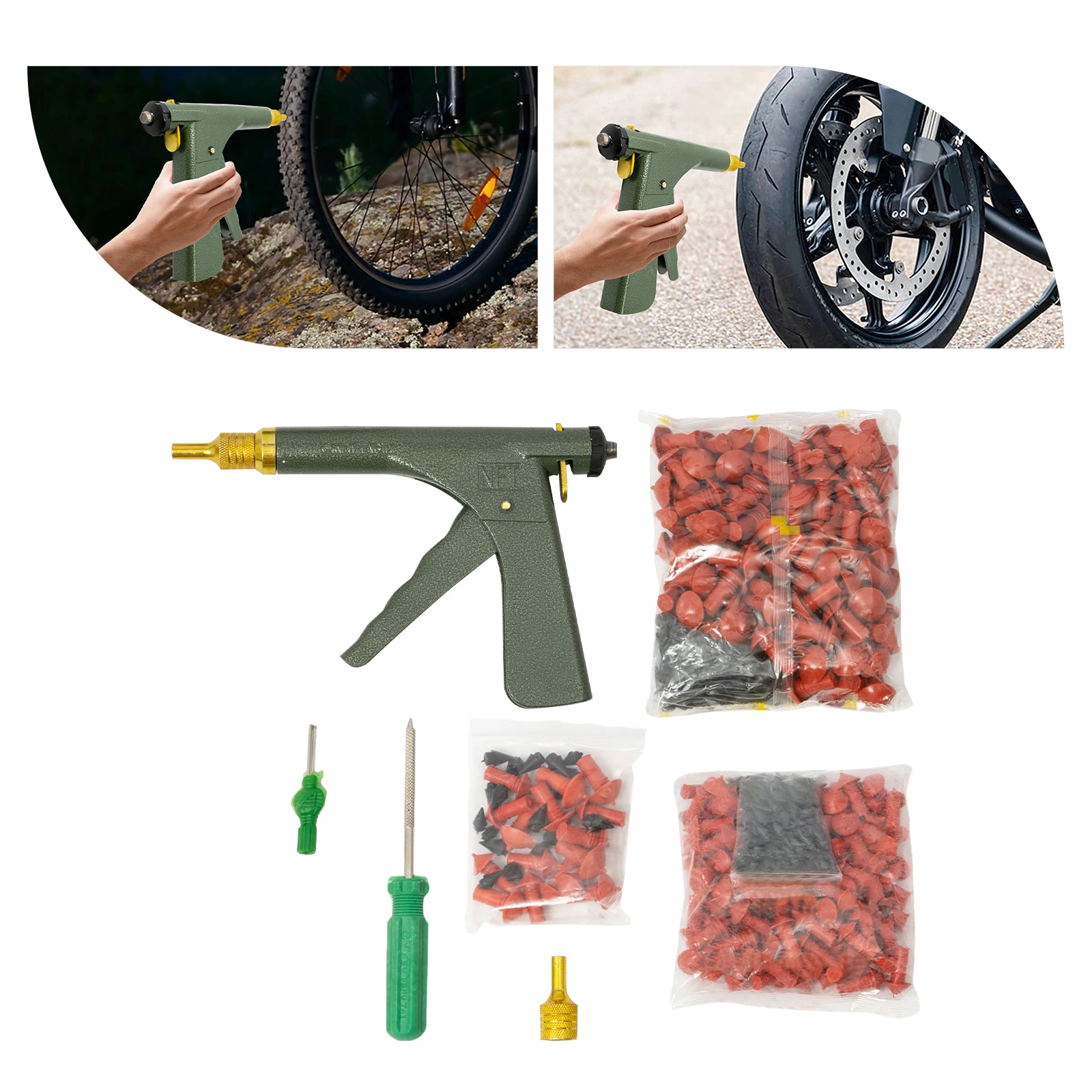 Tire Repair Gun Kit Heavy-Duty Mushroom Plug Puncture Repair Kit Roadside Emergency Tool for Car & Motorcycle