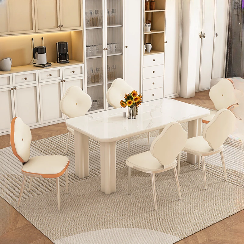 

Cream style rock board dining table and chair combination, modern and simple living room, household small