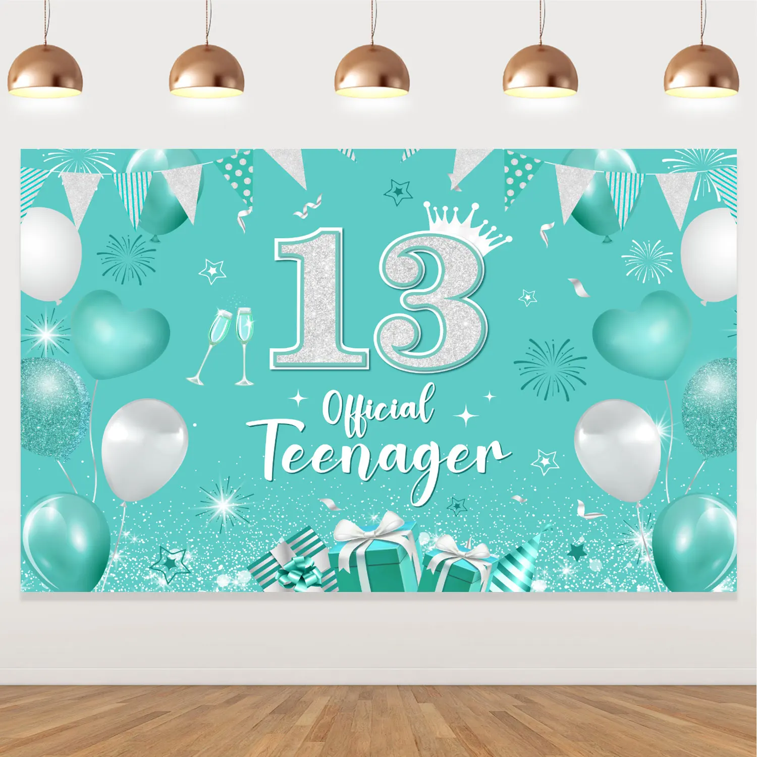 

Birthday Party Decorations for Girls, Official Backdrop Banner, Photo Props, Background Supplies, Teal 13th Birthday, 13