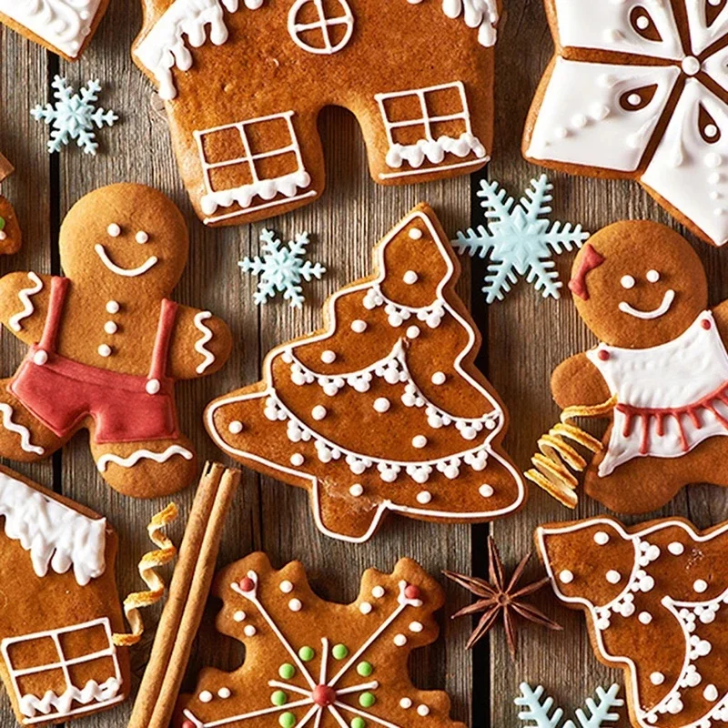 6Pcs Christmas Cookie Cutter Set Gingerbread Man Xmas Tree Biscuit Mold Stamp Christmas Party New Year Baking Accessories