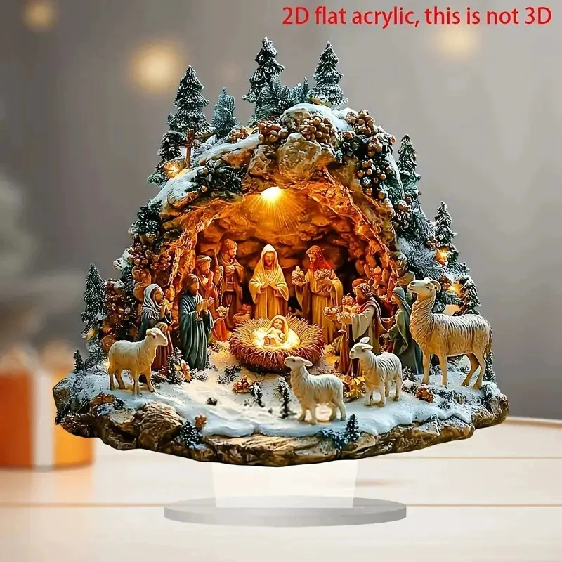 2D Elegant Acrylic Christmas Decoration Snowhouse & Reindeer Scene Home Office Ornaments Festive Warm Party Gift Photo Props