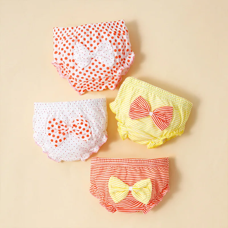Cotton Shorts Casual Shorts 4 Pcs Summer Girl Baby Cotton Shorts Random Patterns And Colors With Three-dimensional Bows