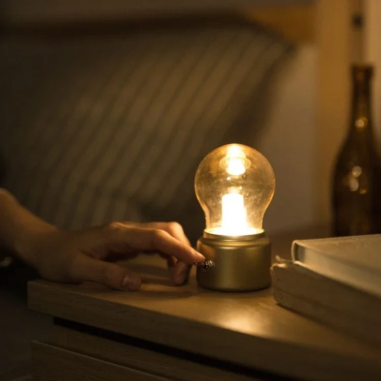Retro Light Bulb LED Night Light Creative Classical Style Cordless Desk Bedside Portable Atmosphere Decorative