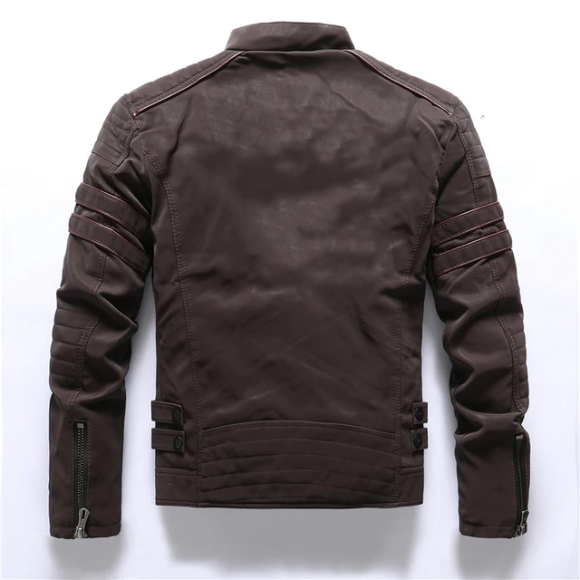 Men Winter Brand Leather Jacket Inner Fleece PU Coat Faux Leather Jackets 4