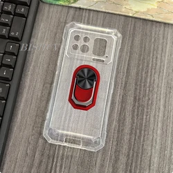 Enhanced Back Ring Holder Bracket Case - Soft Silicone TPU Cover for Doogee S200 Plus (Transparent C Red)