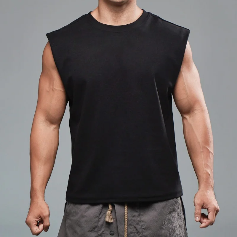 Cotton Sprort T-shirt Bodybuilding Slim Shirts Sleeveless Tank Tops Gym Workout Shirt Men Sportwear Loose Summer T Shirt Men 3