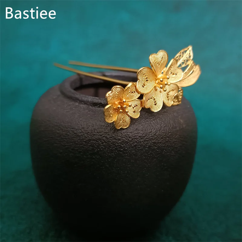 Bastiee 999 Sterling Silver Gold Plated Hair Forks Exquisite Handmade