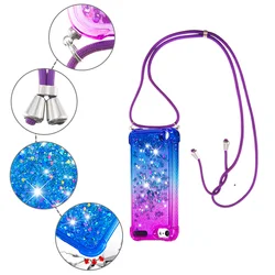 Glitter Gradient Quicksand Shockproof Phone Case with Lanyard - iPod Touch 7 (Purple Blue)