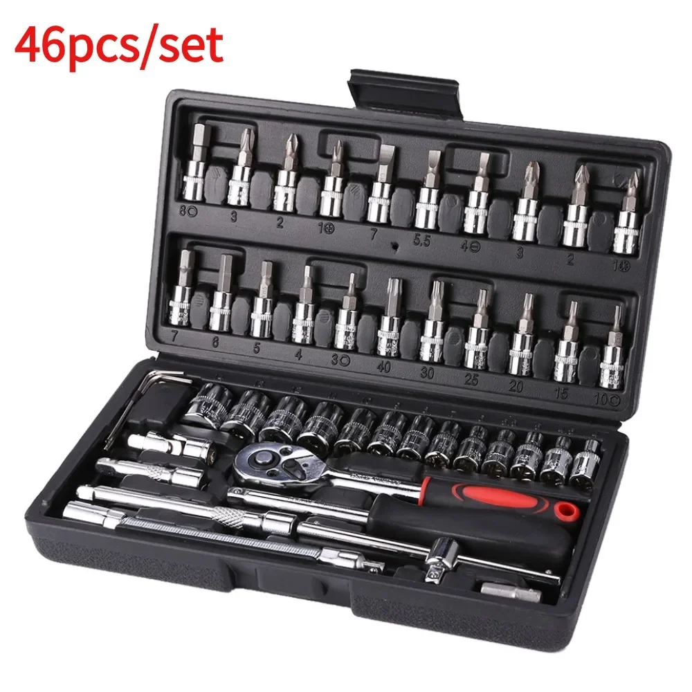 

Mechanical Screwdriver Ratchet Set Repair Kit Home 46pcs/set Bits Car Sets Tool Hand Wrench DIY 1/4" Spanner Socket