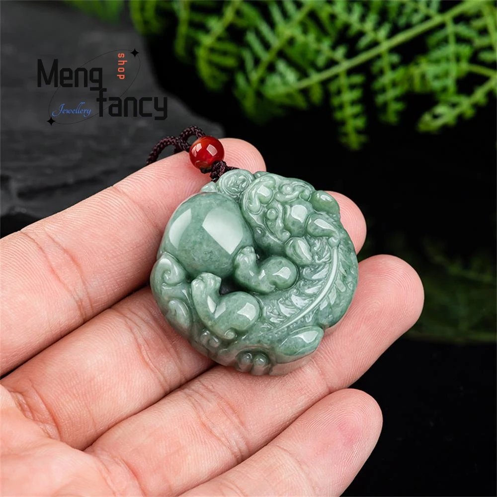 Natural A-goods Jadeite Wealth Inviting Ruyi Pixiu Icy Jade Pendant Simple Retro Mascots Fashion Jewelry Holiday Gift Souvenir