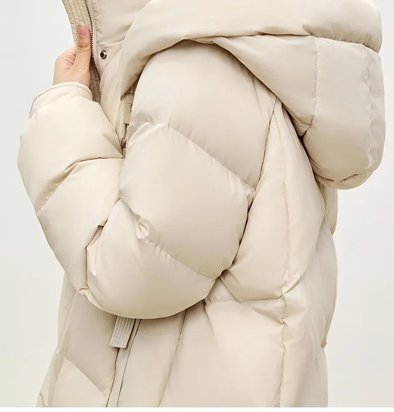 SENTUBILA Winter Long Down Coat Women 2024 Korean Over`sized Hooded Zipper White Duck Down Jackets Parkas Outerwears W44Y55972