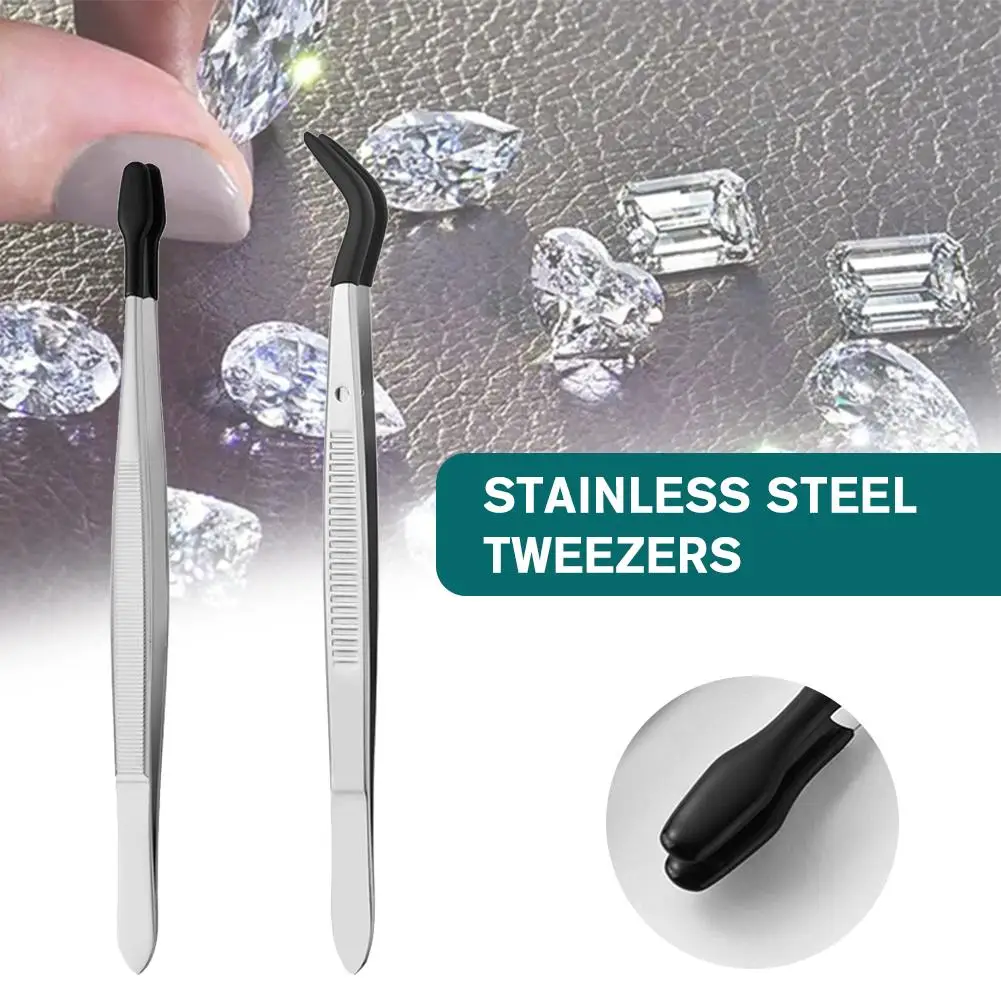 Tweezers Set 2 Pieces Rubber Tips For Jewelry Hobby Industrial Hobby Craft