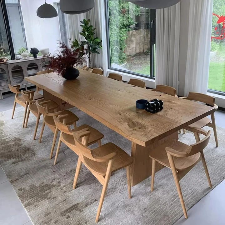 שולחן אוכל עץ מודרני מלבני מעץ אגוז אגוז עם 4 כיסאות 6 8 10 12 מושבים וכיסאות לחדר אוכל