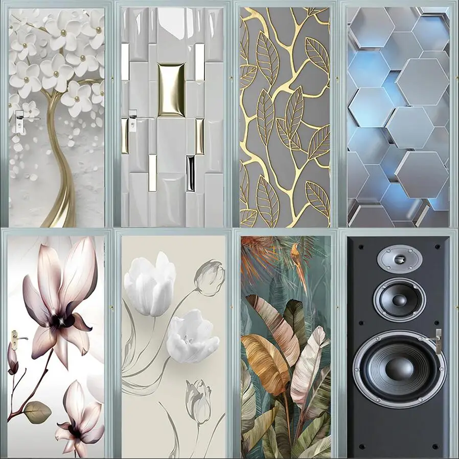 Door Wallpaper Stickers Fridge Sticker Customized 3D Door Stickers Refrigerator Stickers Self-adhesive Waterproof Pearl Thread Wealth Tree Home Decoration Door Dec